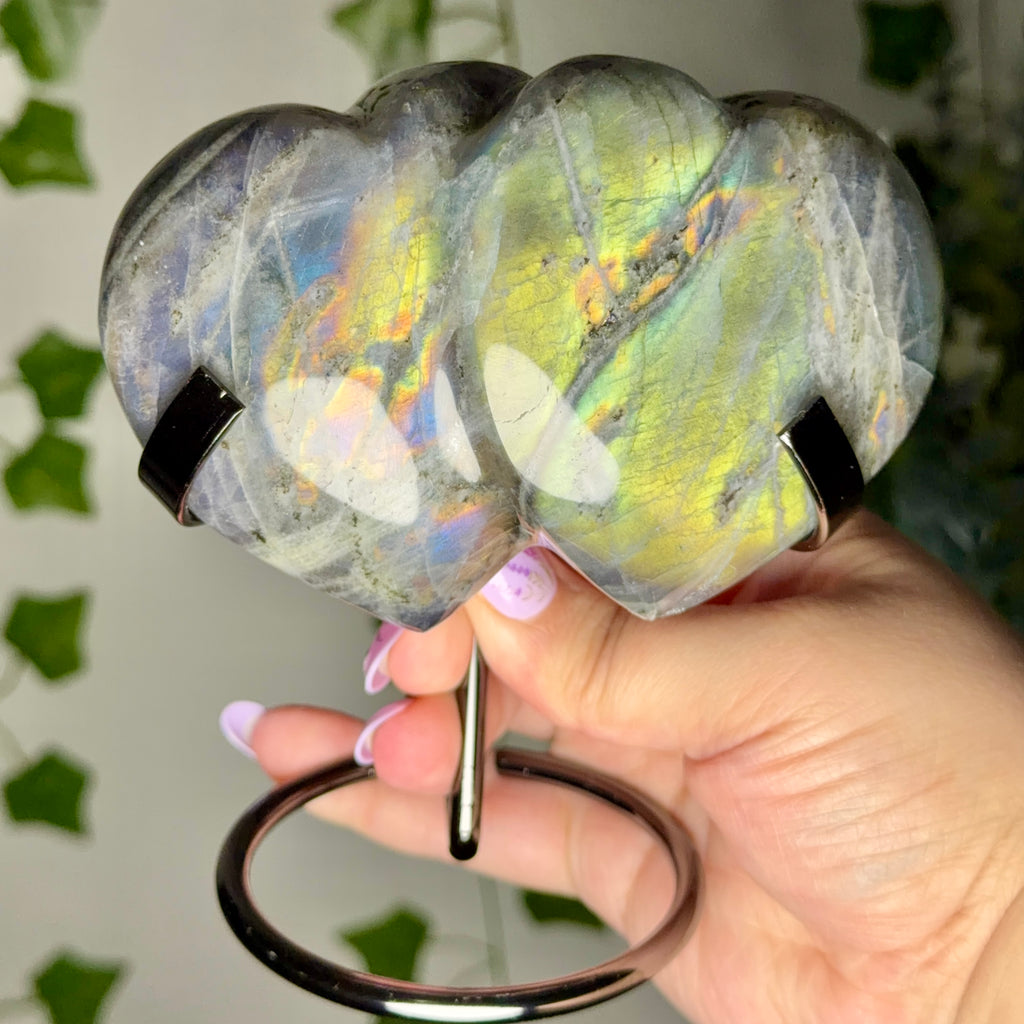 Green multi Color Labradorite Double Hearts 95