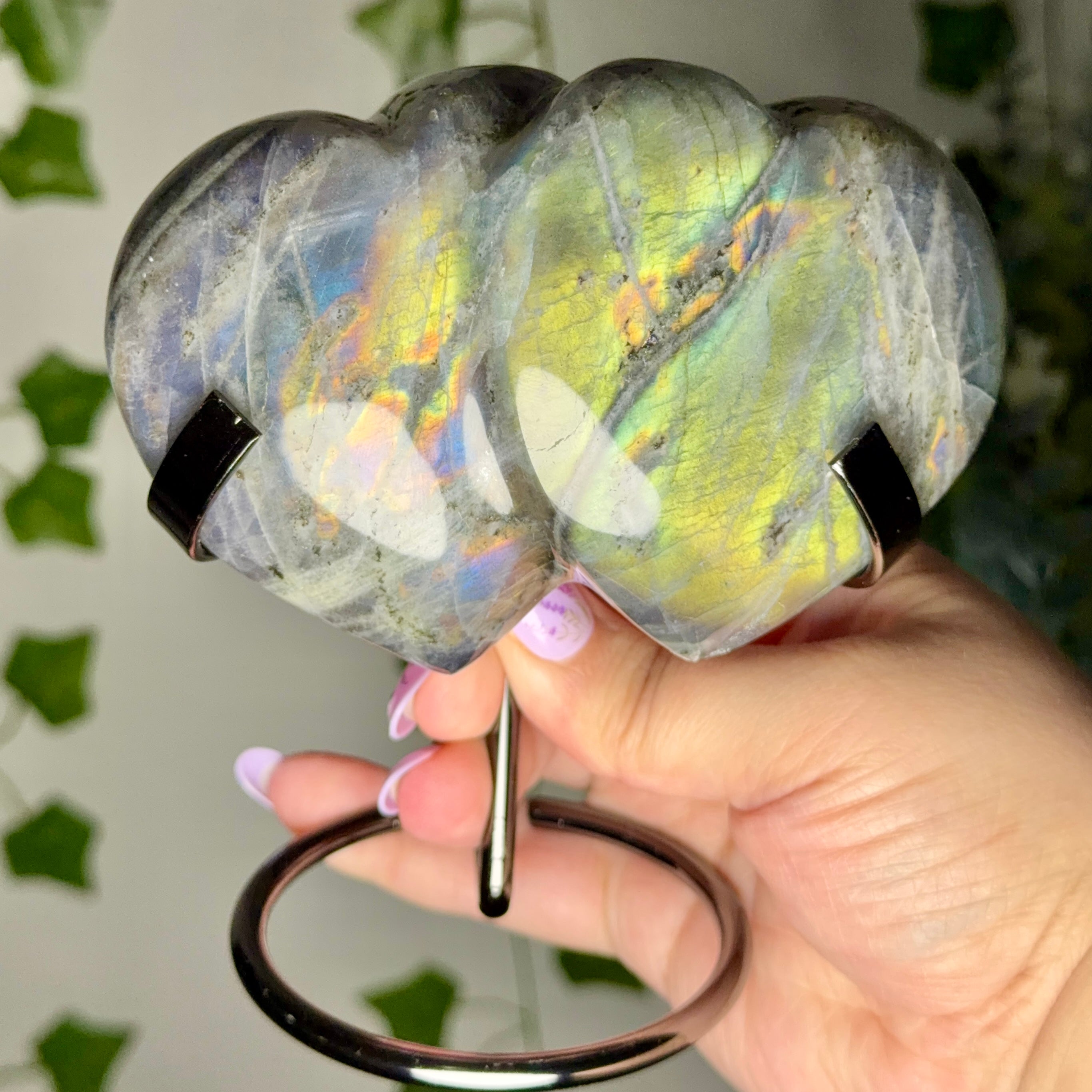 Green multi Color Labradorite Double Hearts 95