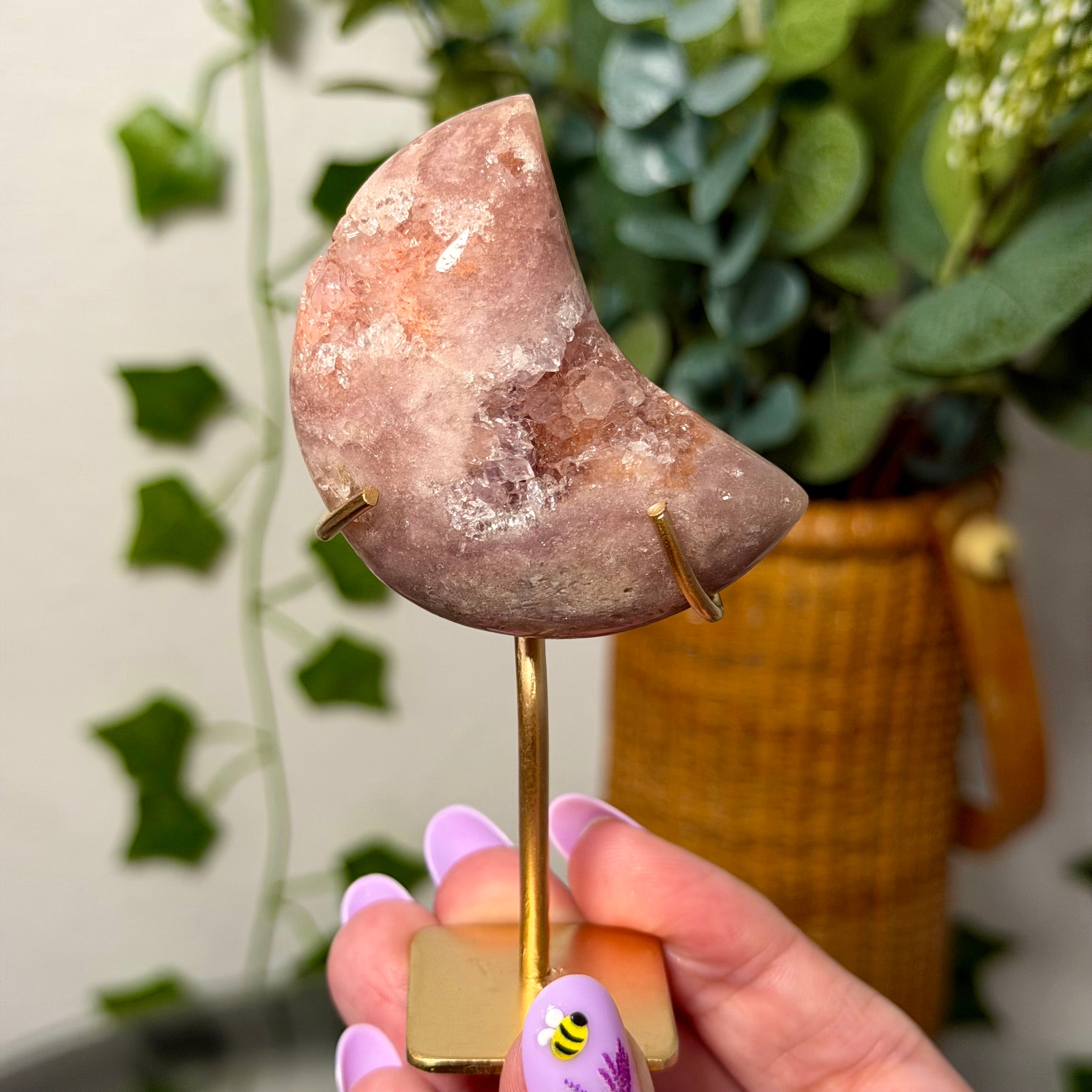 You Choose-Small Pink Amethyst Moons on Gold Stand