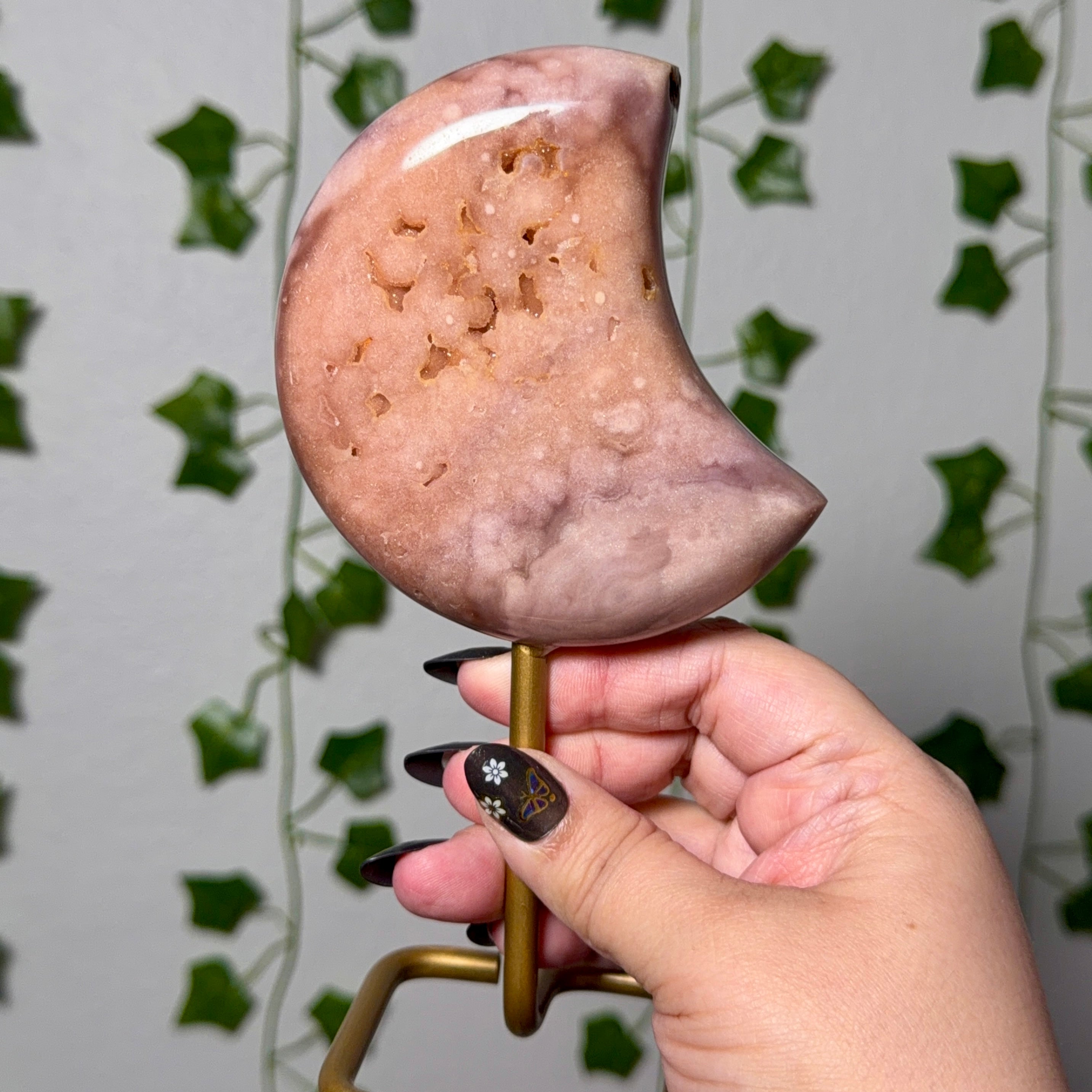 Pink Amethyst Moon on Gold Stand 60C