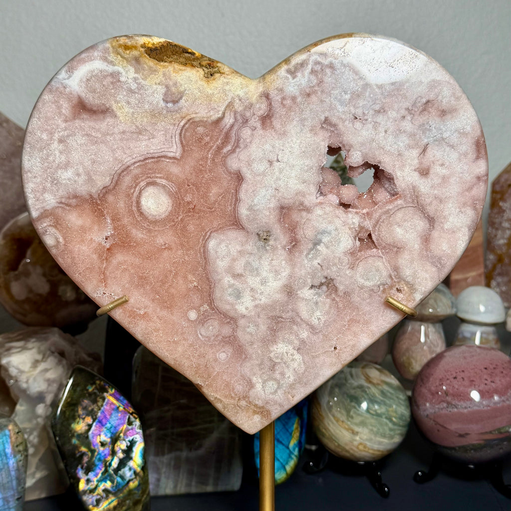 Pink Amethyst Heart on Gold Stand