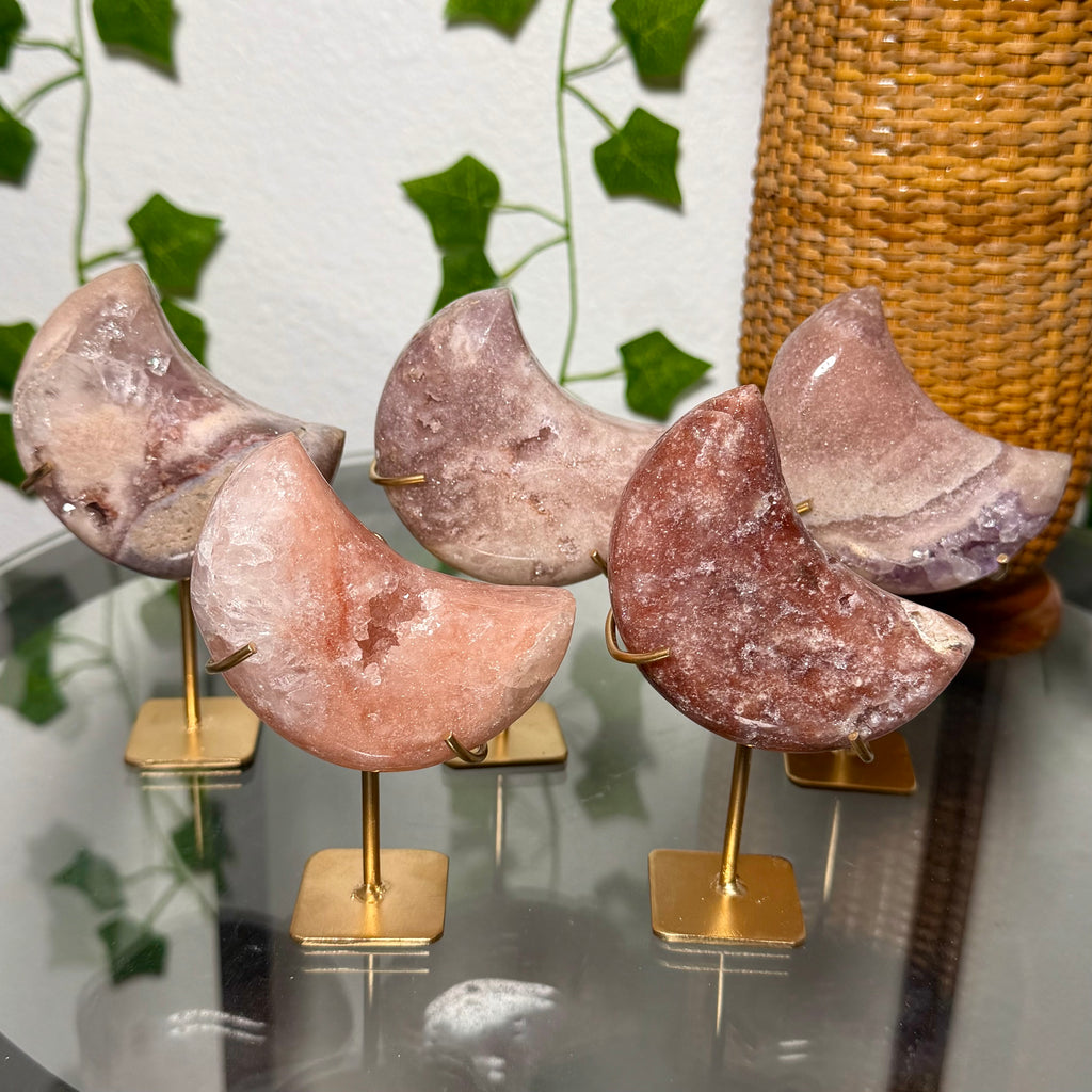 You Choose-Small Pink Amethyst Moons on Gold Stand