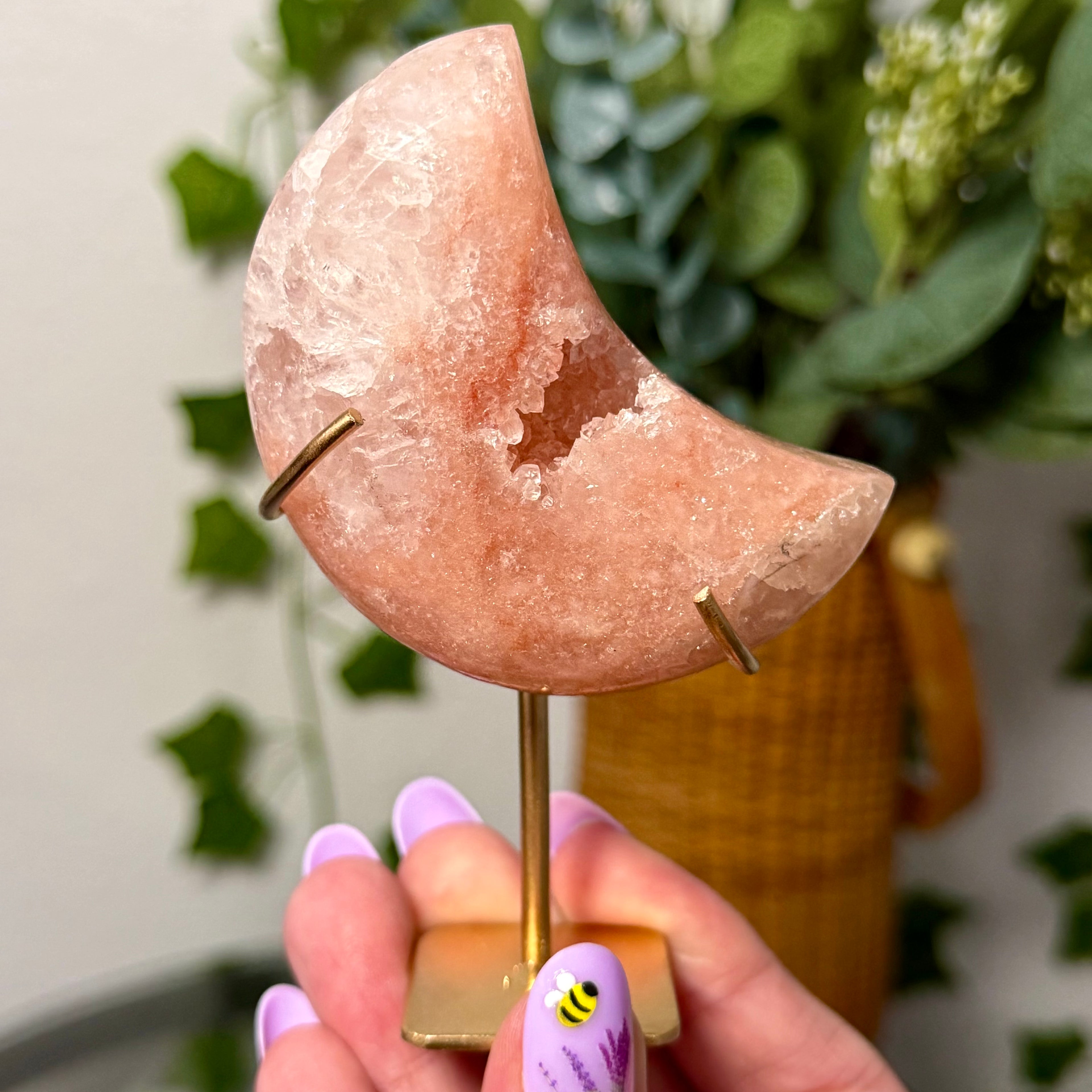 You Choose-Small Pink Amethyst Moons on Gold Stand