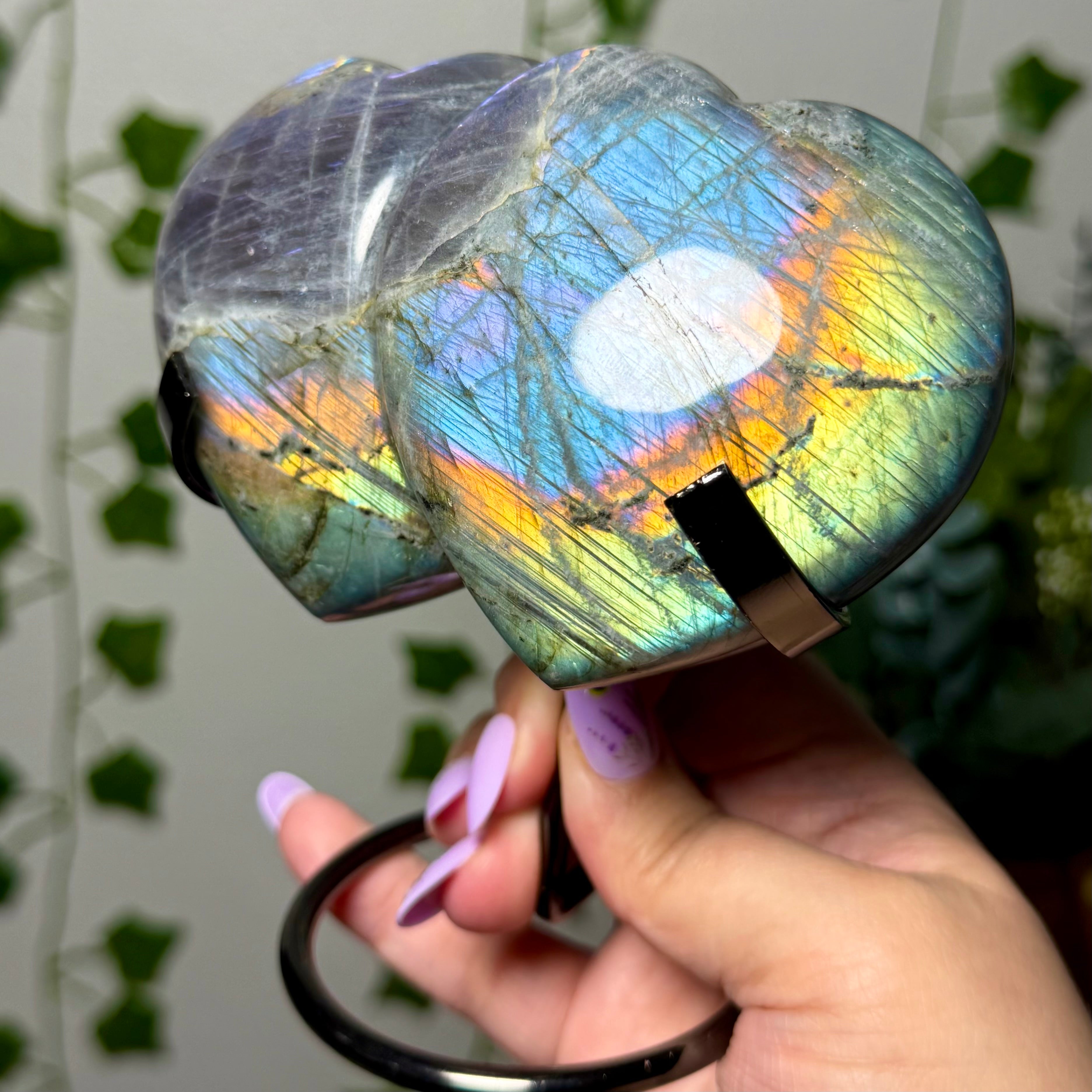 Rainbow Labradorite Double Hearts 90