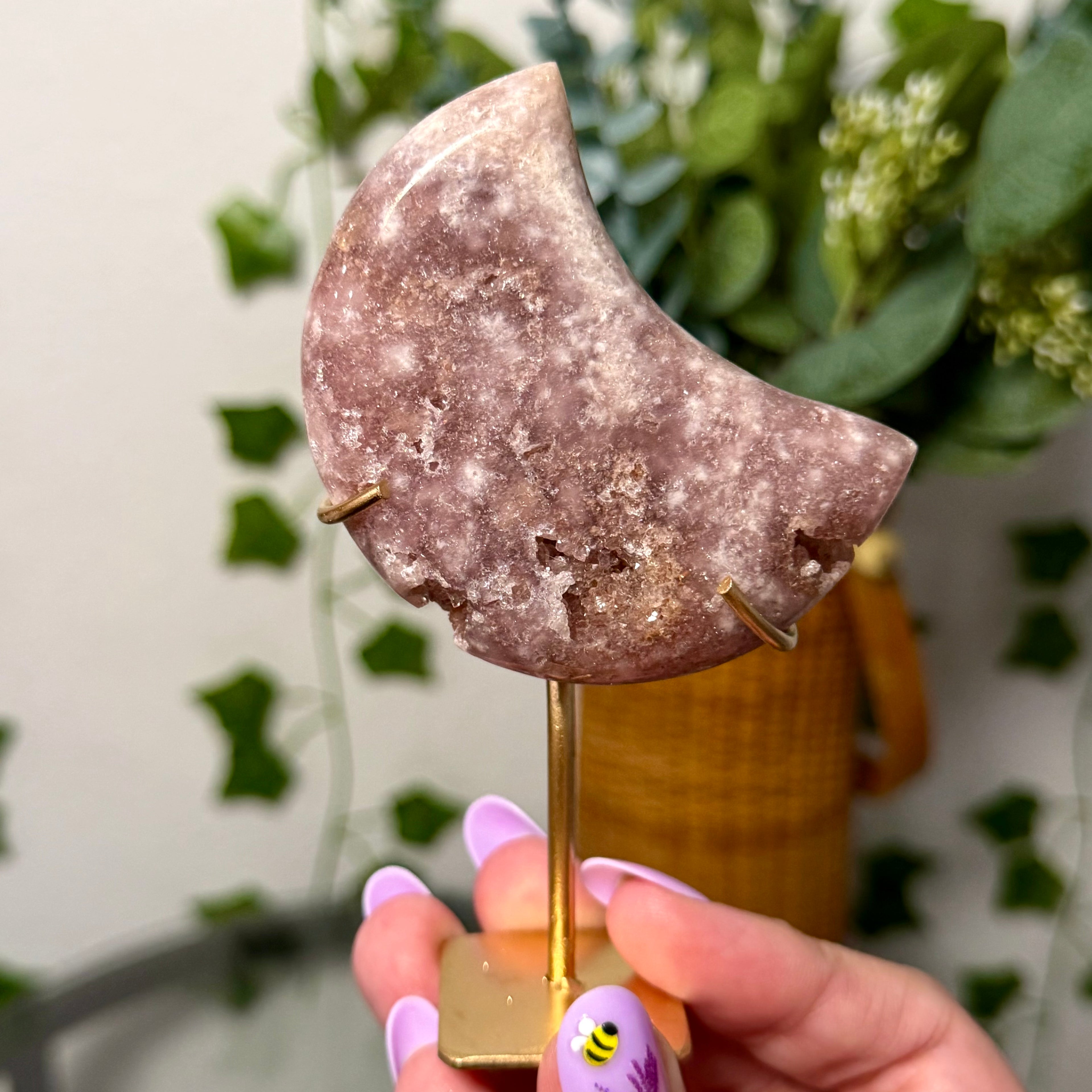 You Choose-Small Pink Amethyst Moons on Gold Stand