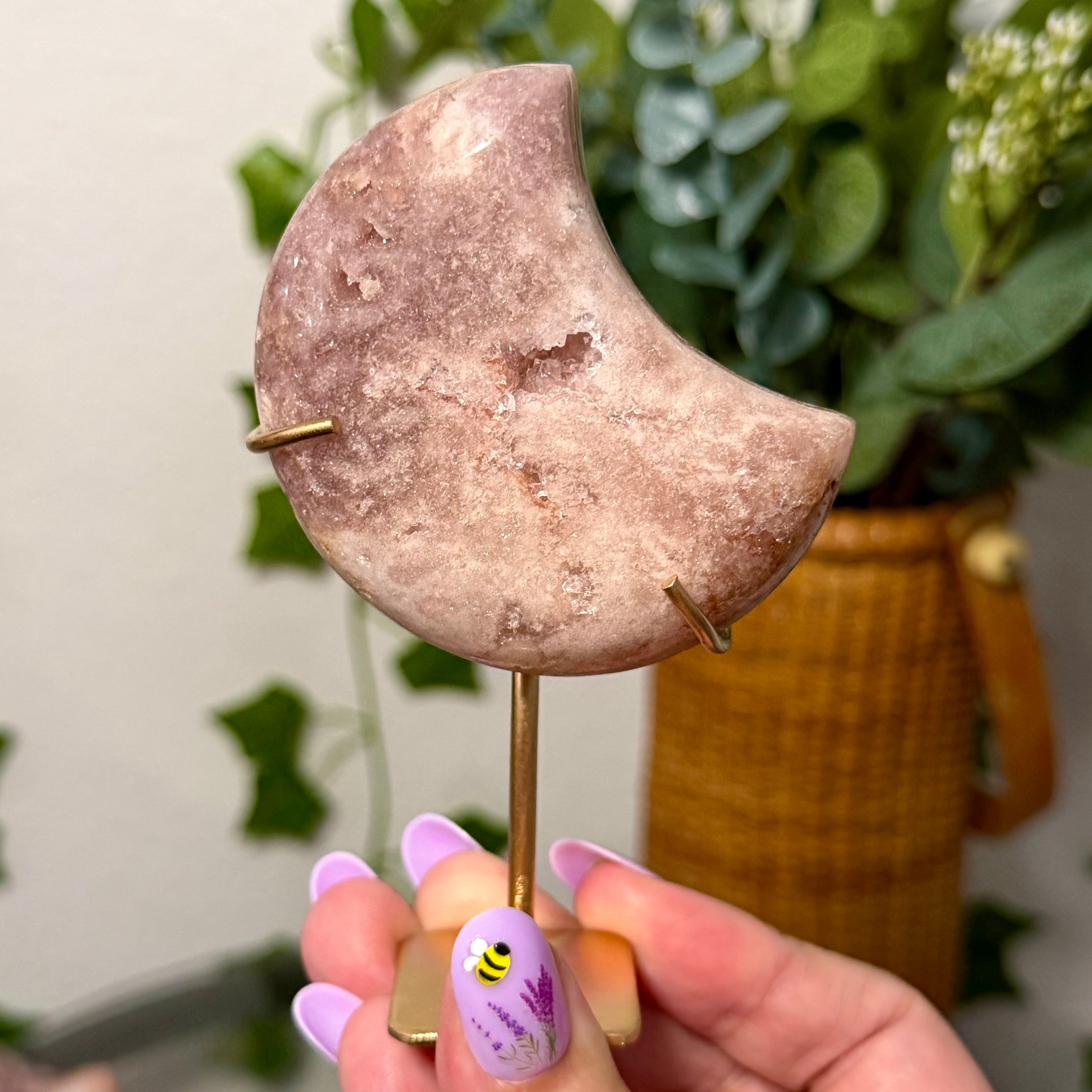 You Choose-Small Pink Amethyst Moons on Gold Stand