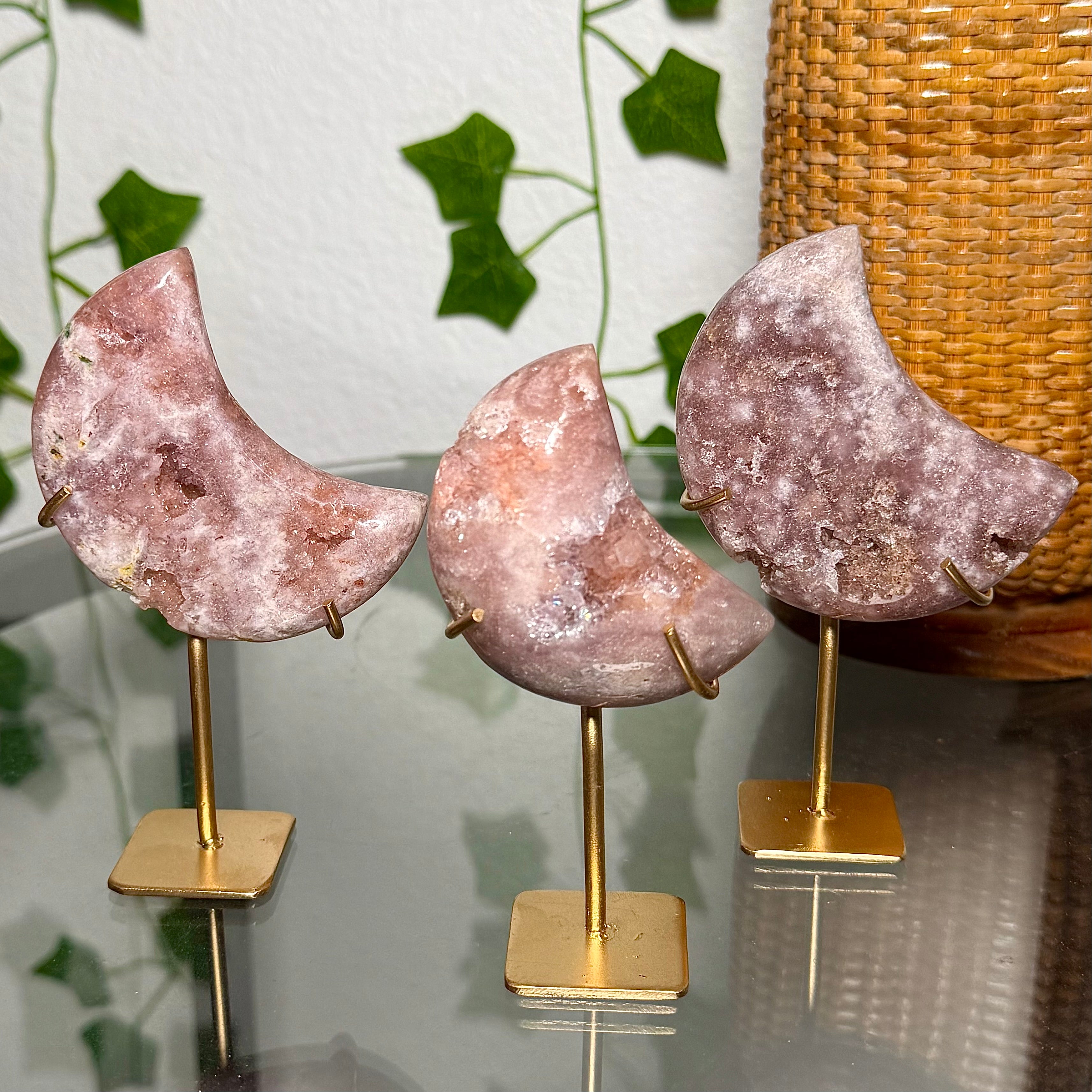 You Choose-Small Pink Amethyst Moons on Gold Stand