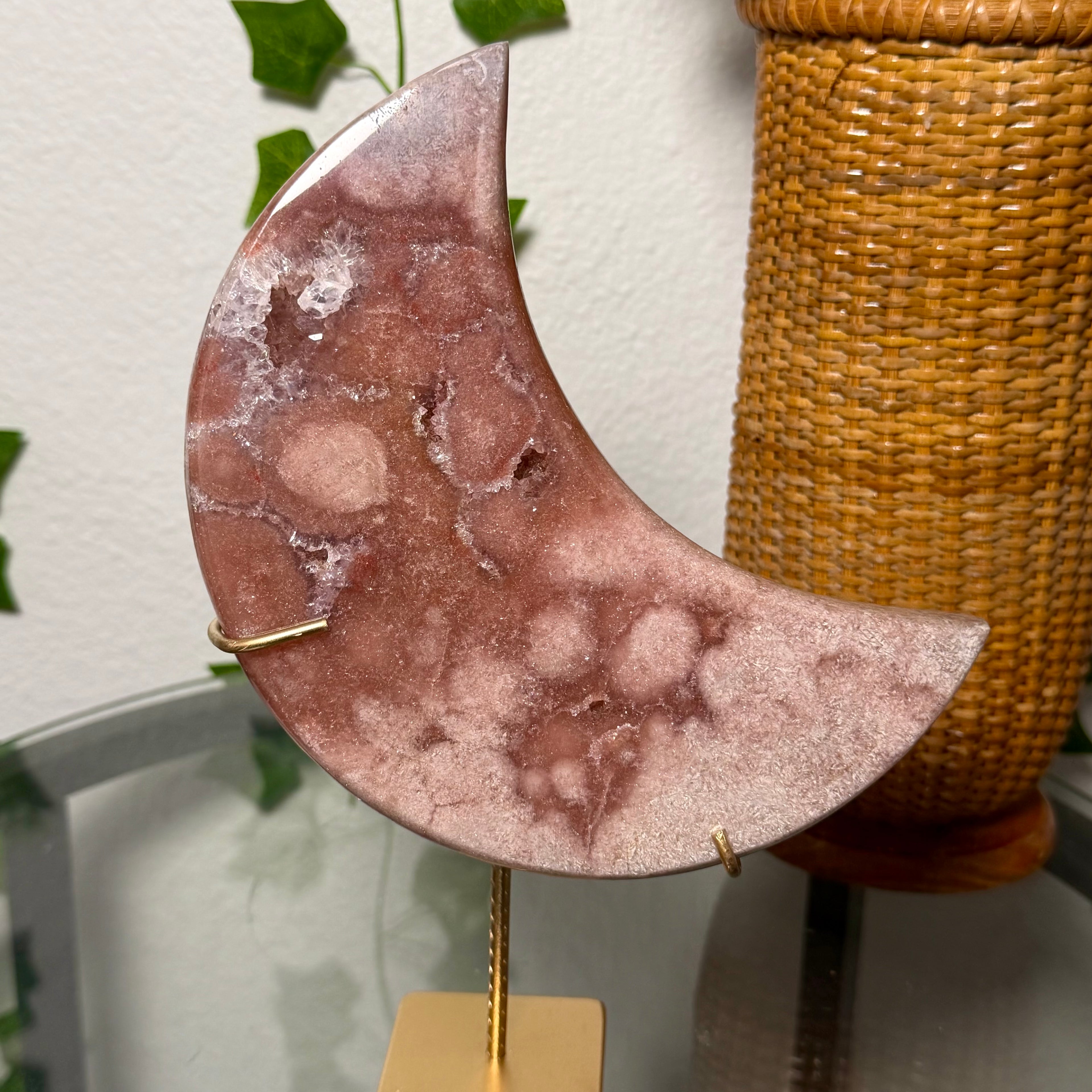 Pink Amethyst Moon on Gold Stand 142