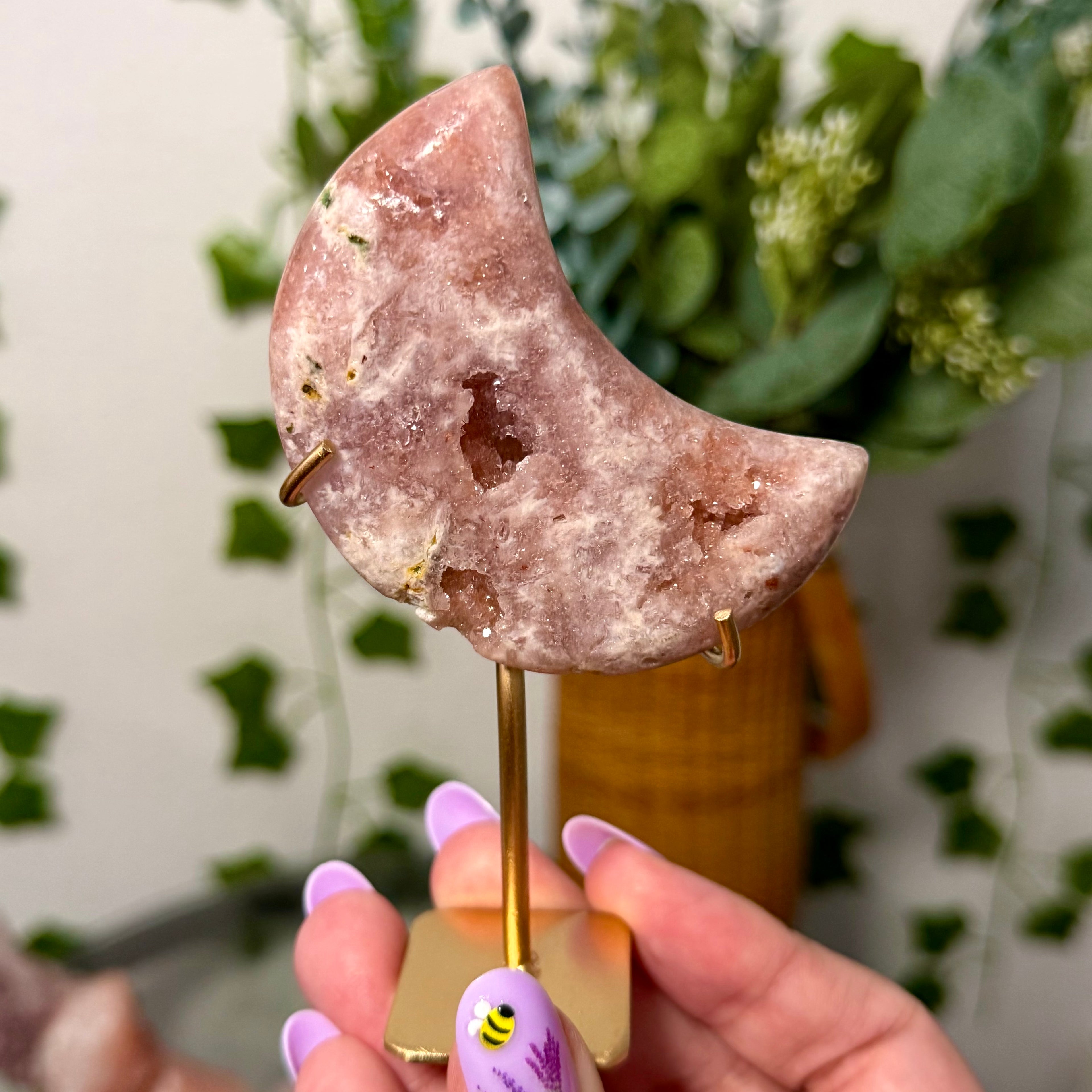 You Choose-Small Pink Amethyst Moons on Gold Stand
