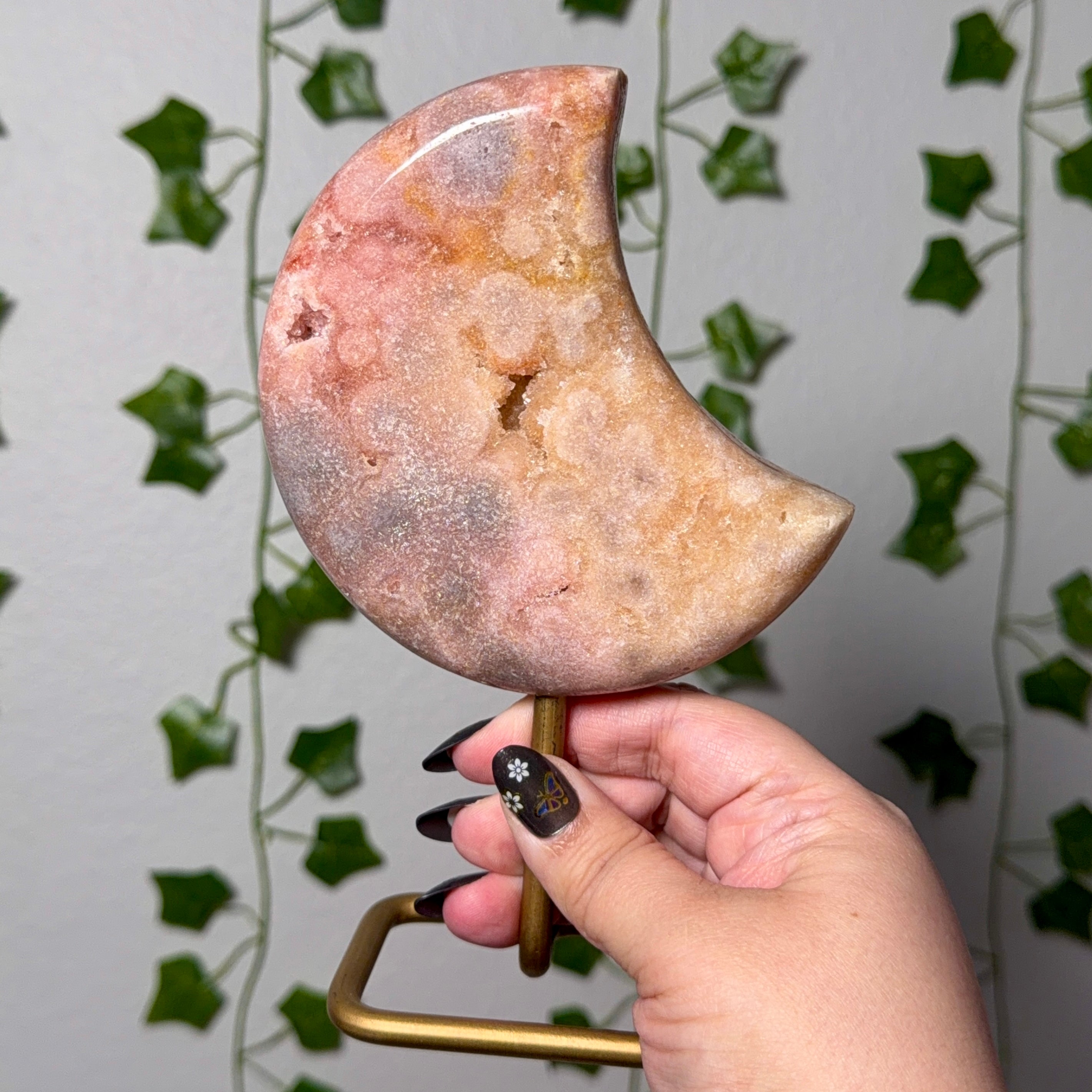 Pink Amethyst Moon on Gold Stand 75