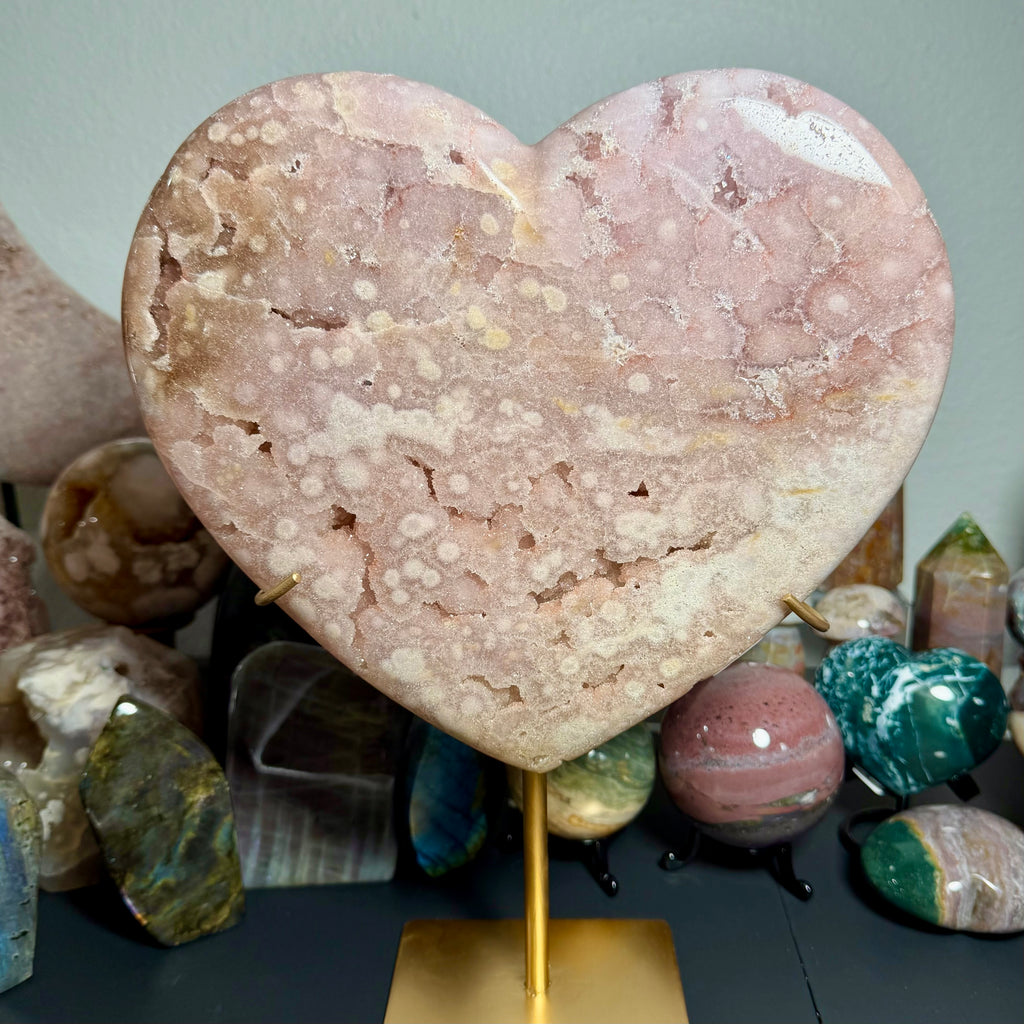 Pink Amethyst Heart on Gold Stand