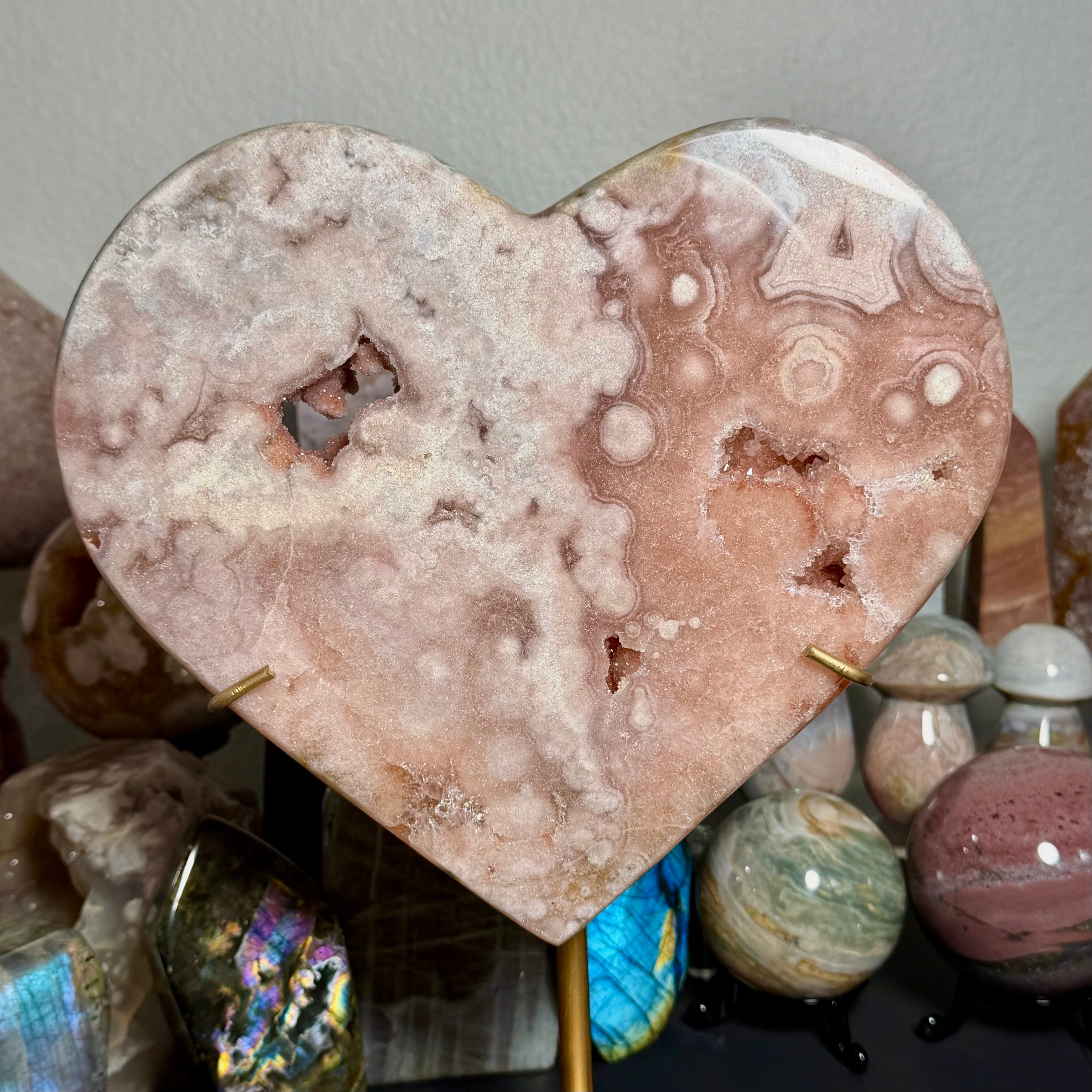 Pink Amethyst Heart on Gold Stand