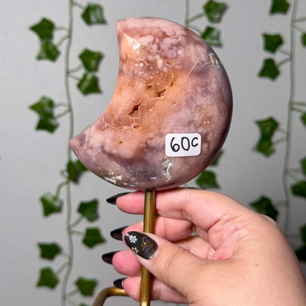 Pink Amethyst Moon on Gold Stand 60C