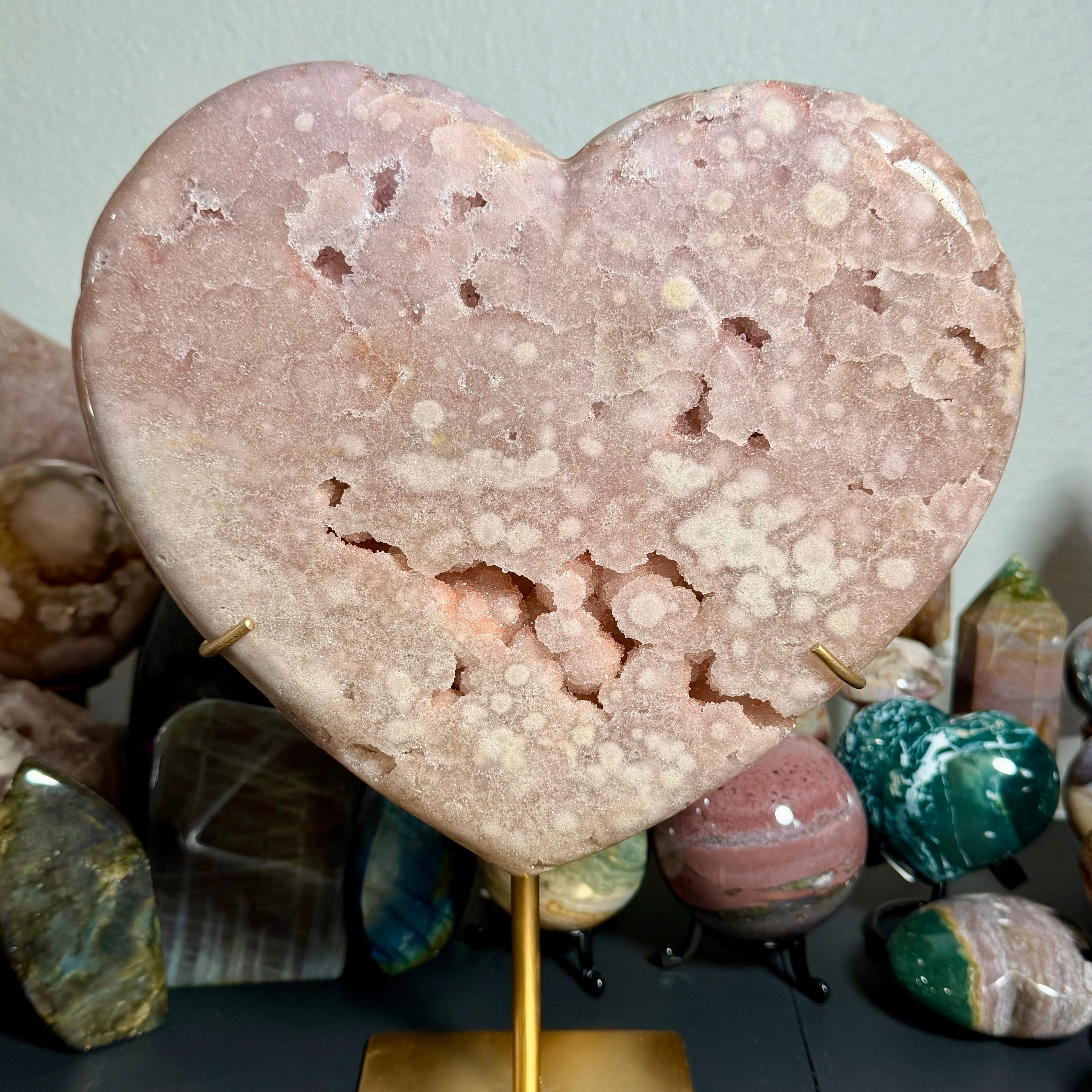 Pink Amethyst Heart on Gold Stand