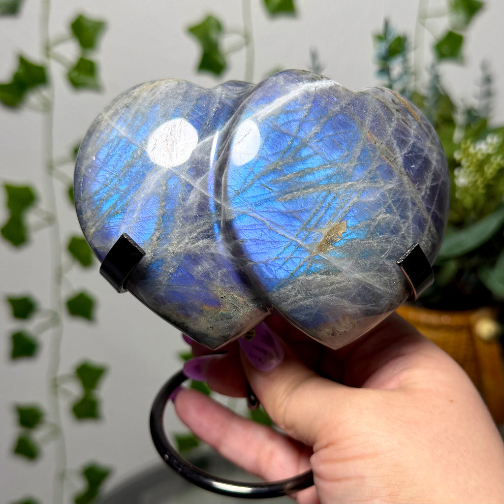 Blue multi Color Labradorite Double Hearts 87