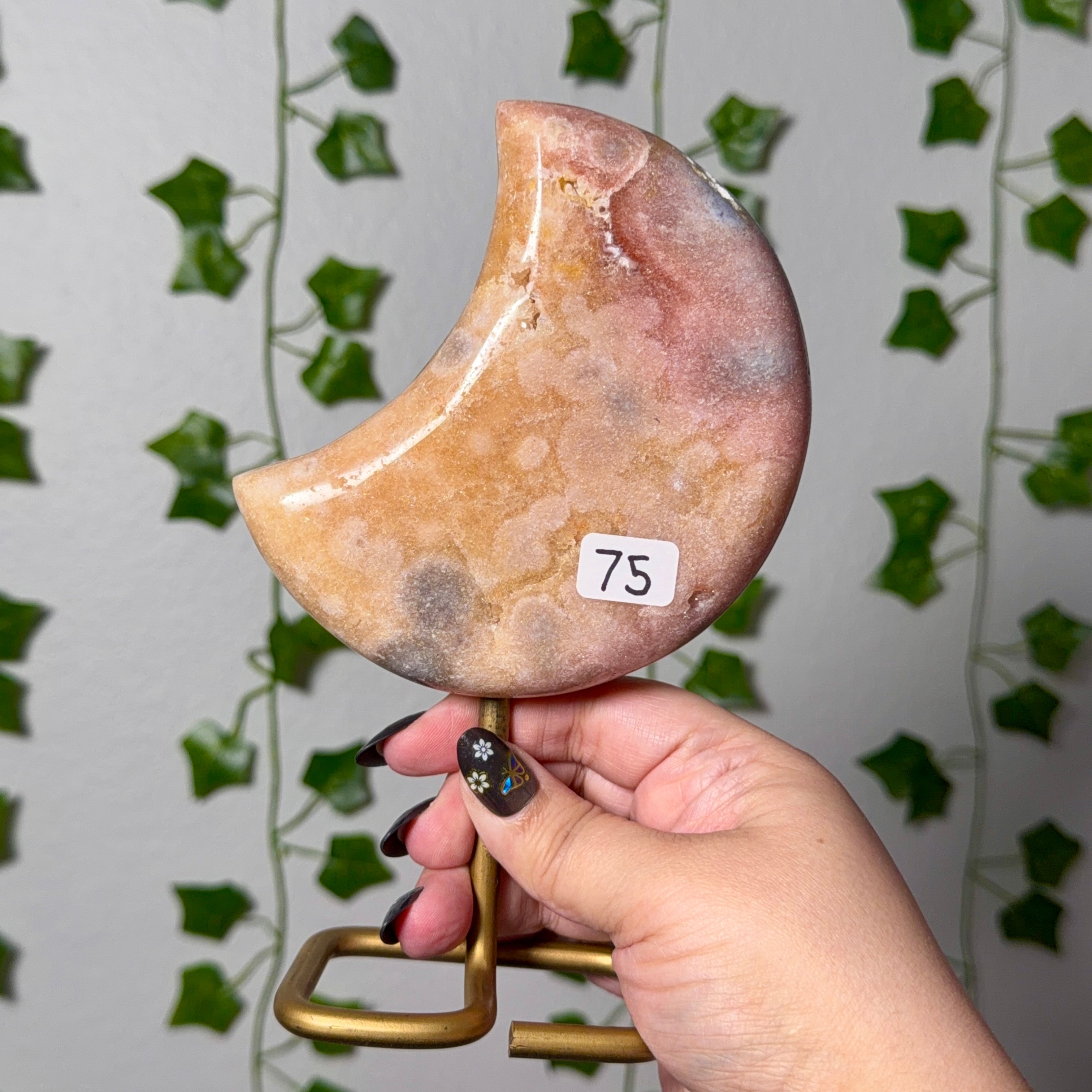Pink Amethyst Moon on Gold Stand 75