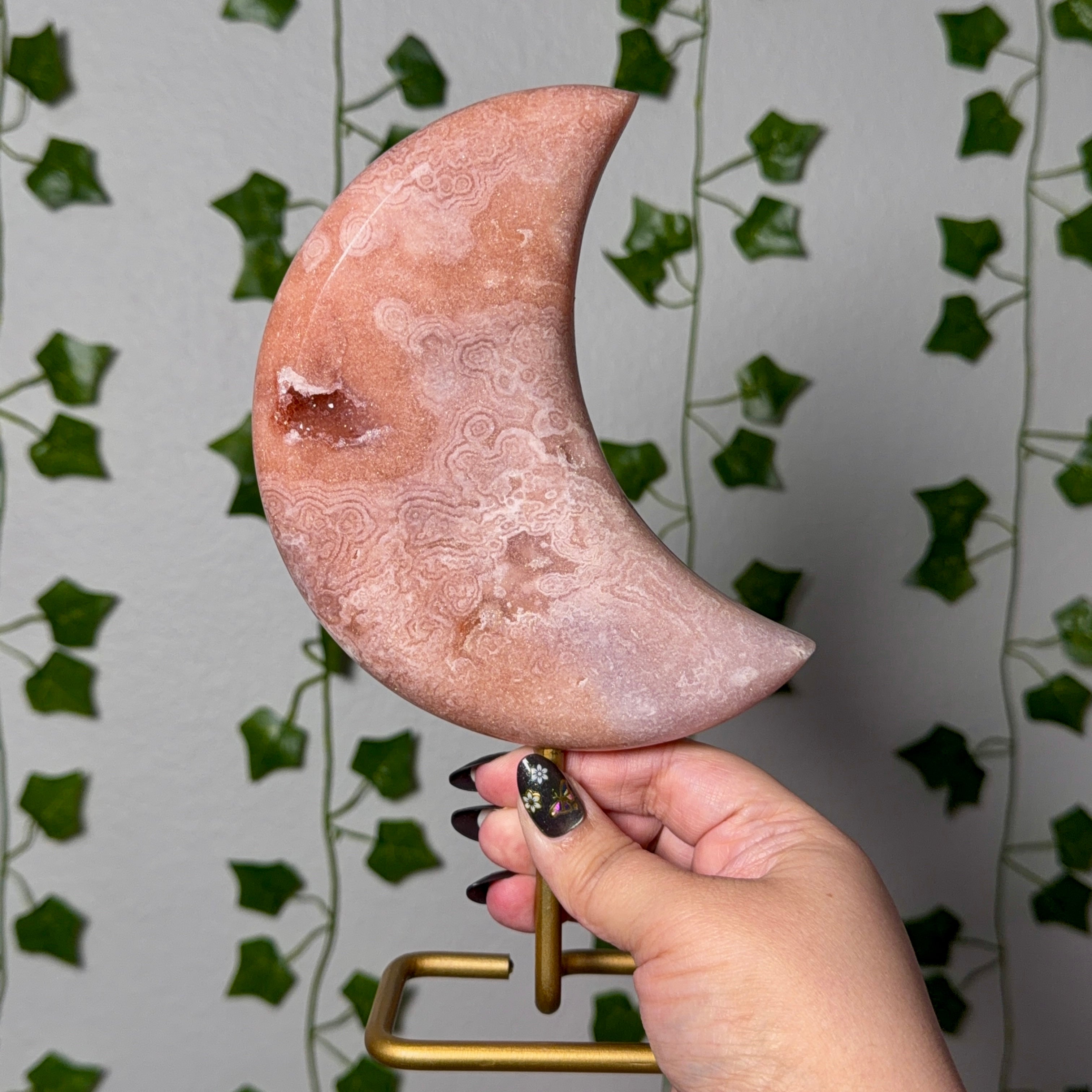 Pink Amethyst Moon on Gold Stand 100