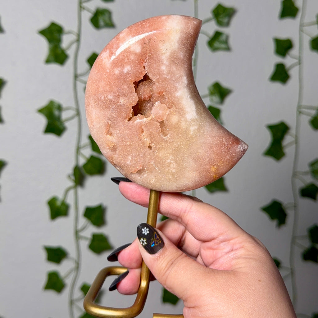 Pink Amethyst Moon on Gold Stand 60B