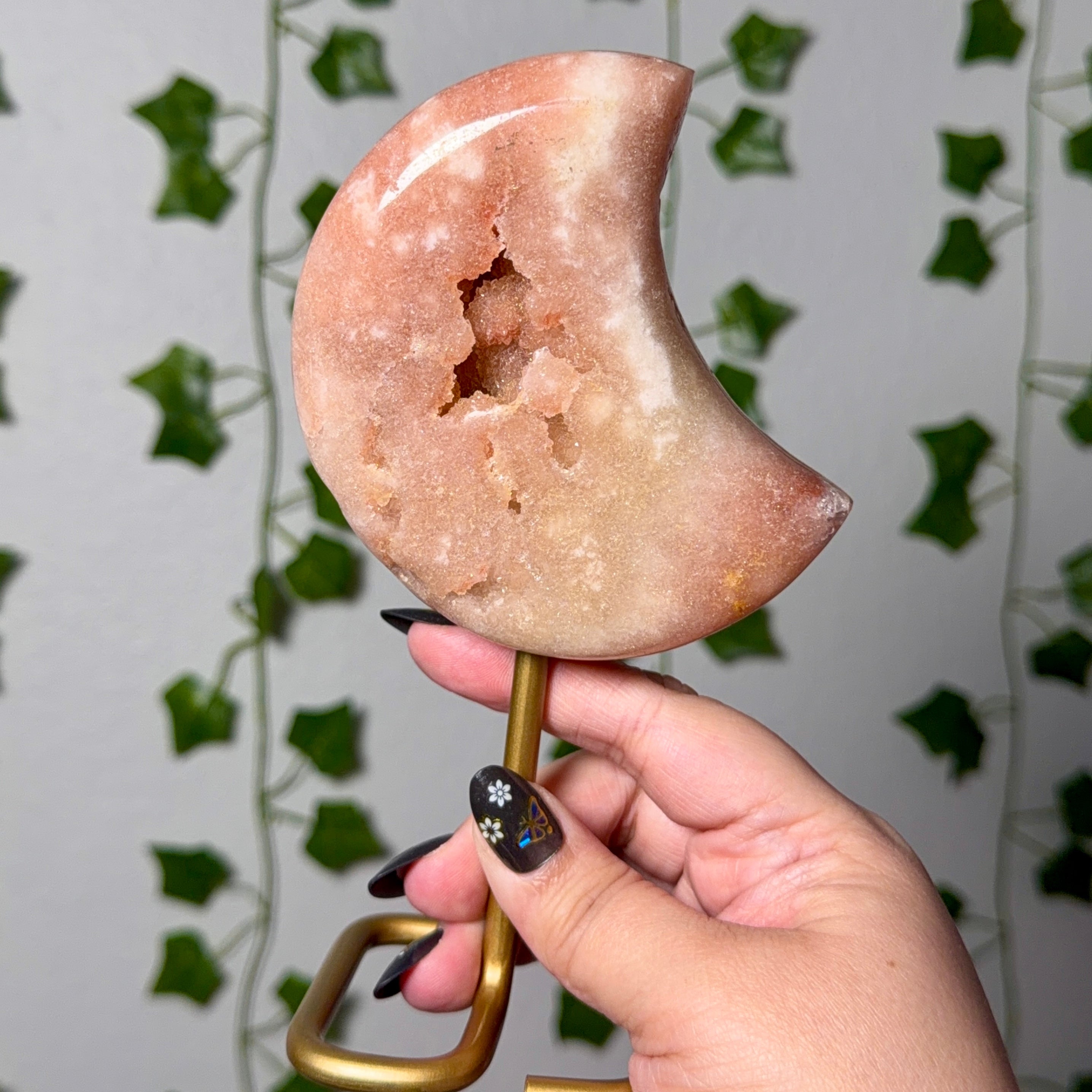 Pink Amethyst Moon on Gold Stand 60B